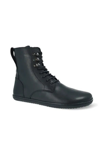 Vista lateral da bota preta Angles Orpheus zip winter, focada no design minimalista e sola fina, em fundo branco.