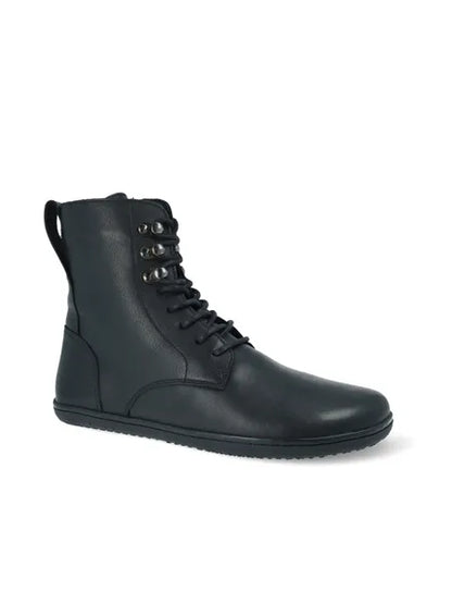 Vista lateral da bota preta Angles Orpheus zip winter, focada no design minimalista e sola fina, em fundo branco.