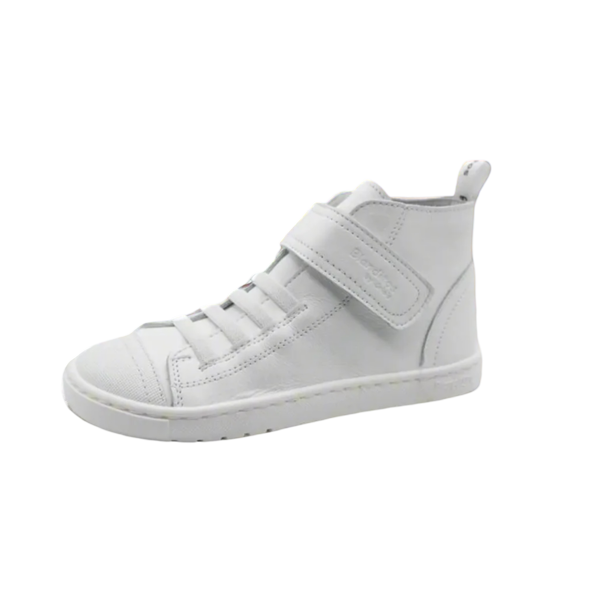 Sapatilha alta barefoot Blanditos Tokyo na cor Blanco (branco total). Calçado respeitador infantil da Crio's com biqueira larga, sola fina e flexível. Calçado Barefoot.
