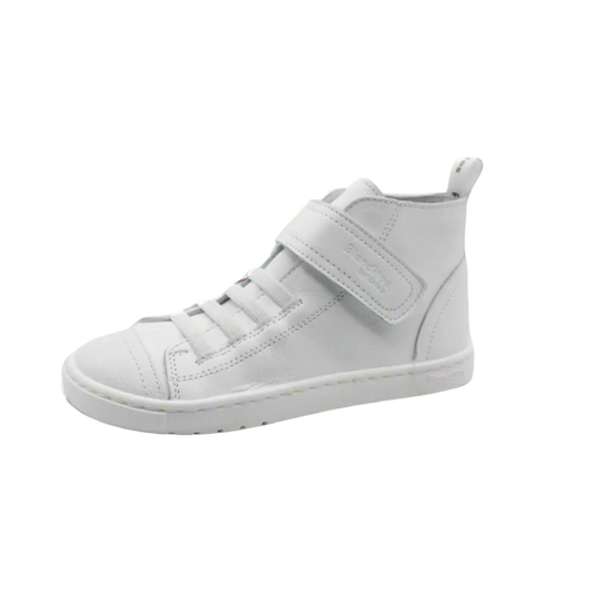 Sapatilha alta barefoot Blanditos Tokyo na cor Blanco (branco total). Calçado respeitador infantil da Crio's com biqueira larga, sola fina e flexível. Calçado Barefoot.