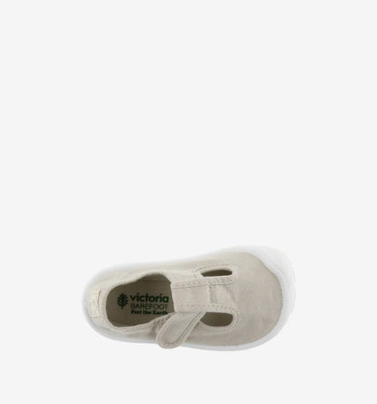 Victoria Barefoot Sandálias Lona Hielo 2024, vista superior de uma sandália com o logo "victoria barefoot" na palmilha.
