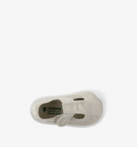 Victoria Barefoot Sandálias Lona Hielo 2024, vista superior de uma sandália com o logo "victoria barefoot" na palmilha.
